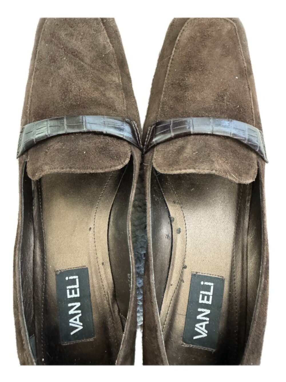 Vaneli Chocolate Brown Suede Wedge Loafer Slip on Shoes Sz 9.5